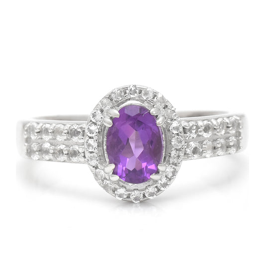 Anillo de Plata con Amatista de Marruecos y Topacio Blanco