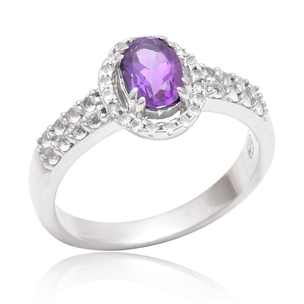 Anillo de Plata con Amatista de Marruecos y Topacio Blanco 1 