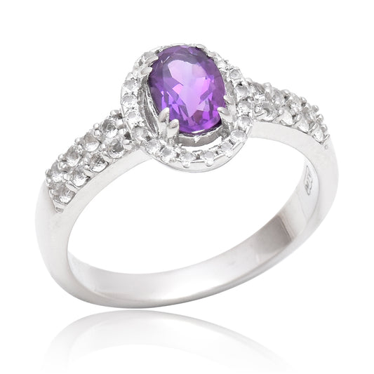 Anillo de Plata con Amatista de Marruecos y Topacio Blanco