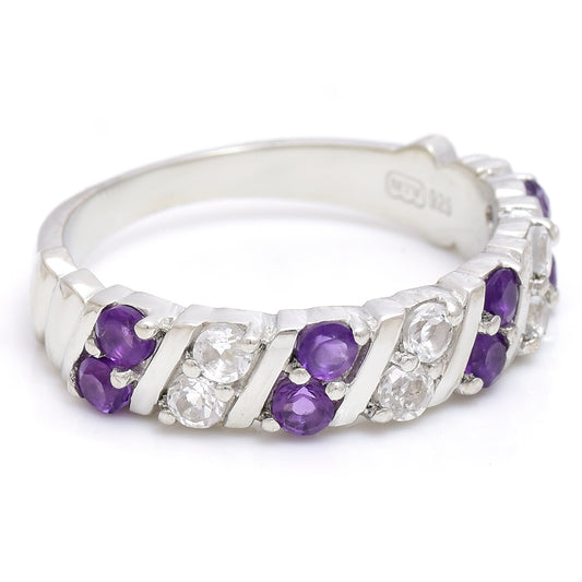 Anillo de Plata con Amatista de Marruecos y Topacio Blanco