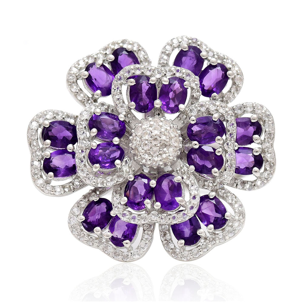 Anillo de Plata con Amatista de Marruecos y Topacio Blanco 1 