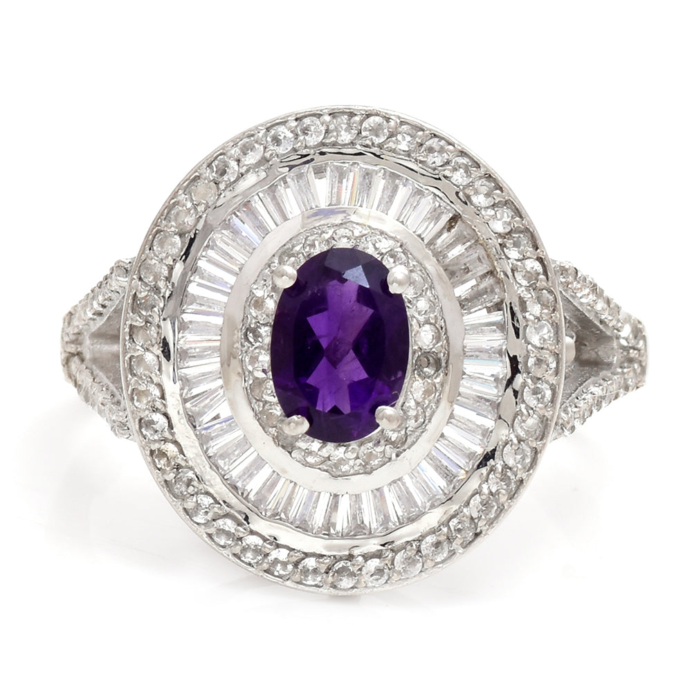 Anillo de Plata con Amatista de Marruecos y Topacio Blanco