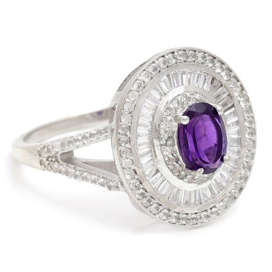 Anillo de Plata con Amatista de Marruecos y Topacio Blanco