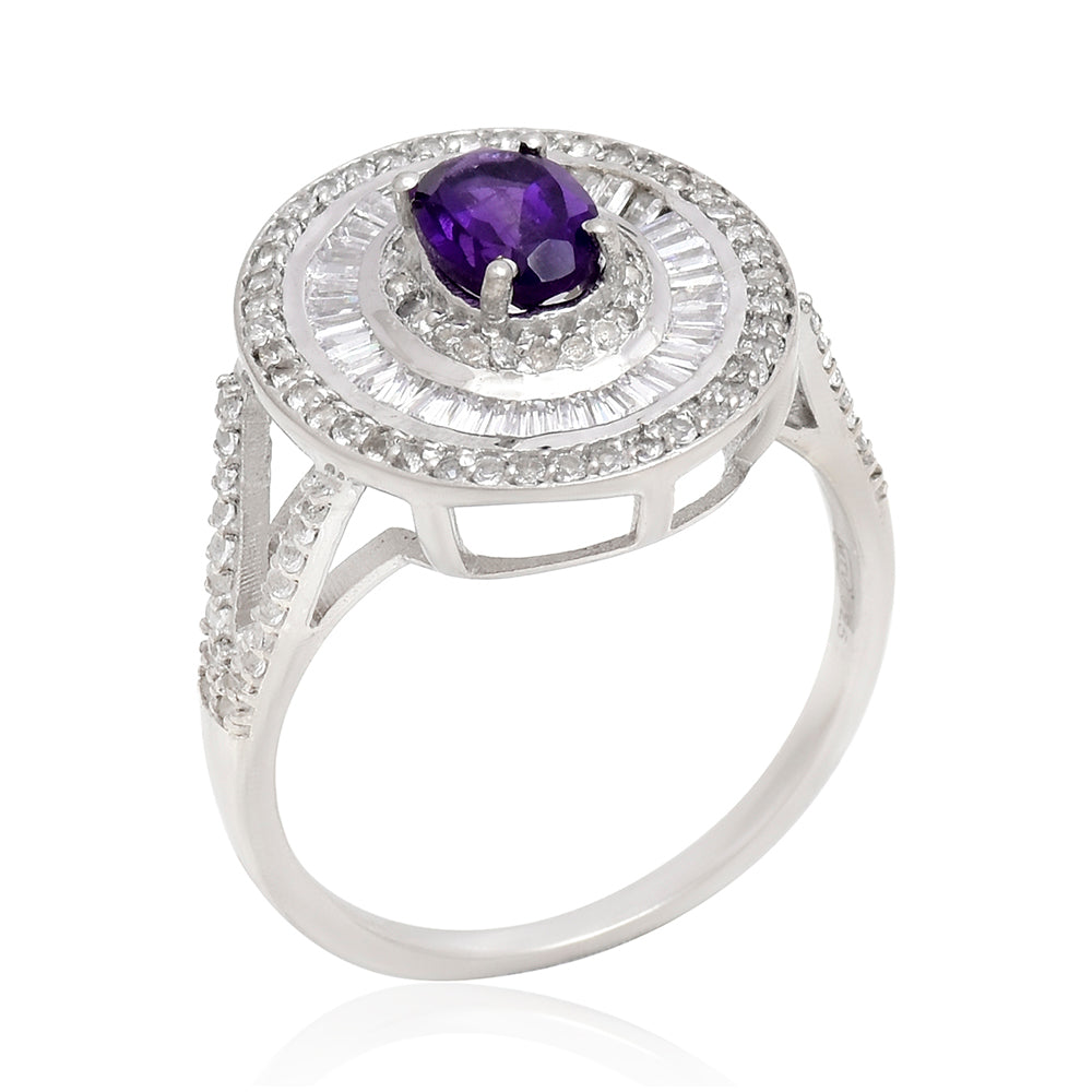 Anillo de Plata con Amatista de Marruecos y Topacio Blanco