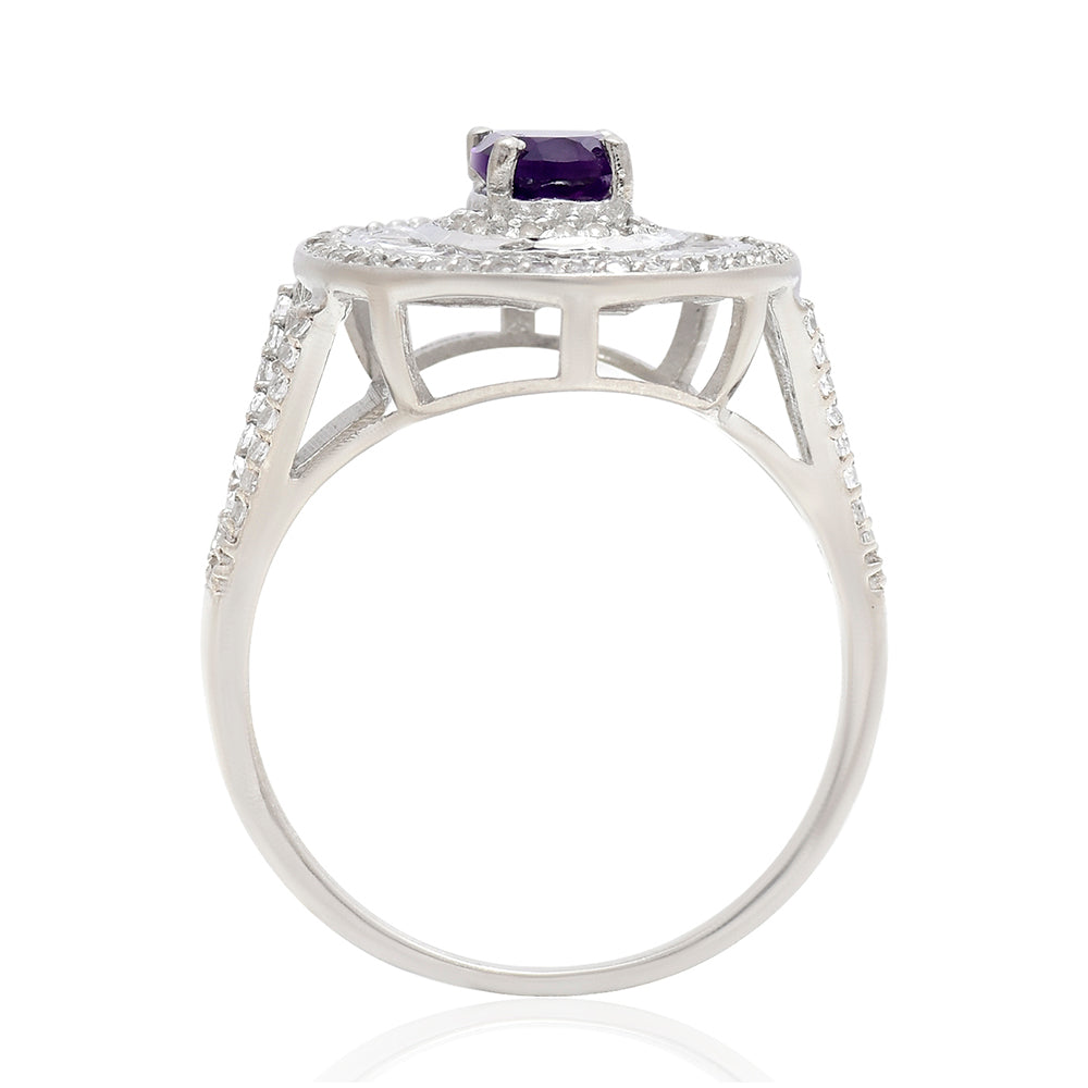 Anillo de Plata con Amatista de Marruecos y Topacio Blanco