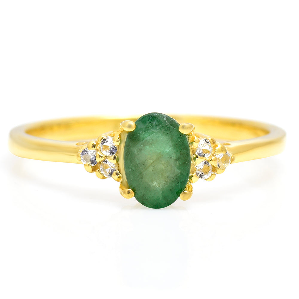 Anillo de Plata Bañada en Oro con Esmeralda de Brasil 1 
