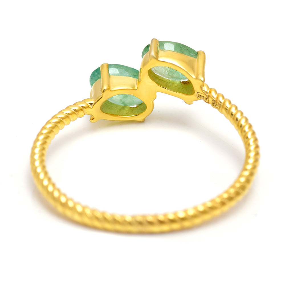 Anillo de Plata Bañada en Oro con Esmeralda de Brasil