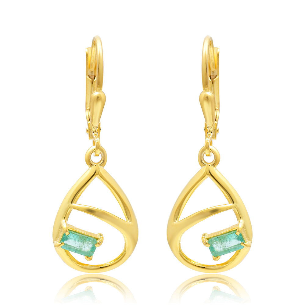 Pendientes de Plata Bañada en Oro con Esmeralda de Brasil 1 