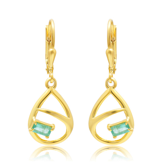 Pendientes de Plata Bañada en Oro con Esmeralda de Brasil