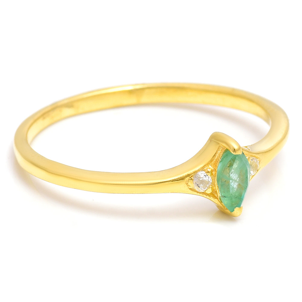 Anillo de Plata Bañada en Oro con Esmeralda de Brasil y Topacio Blanco 2 