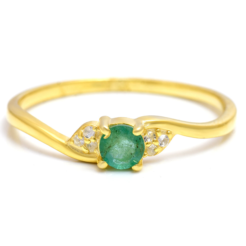 Anillo de Plata Bañada en Oro con Esmeralda de Brasil y Topacio Blanco 1 
