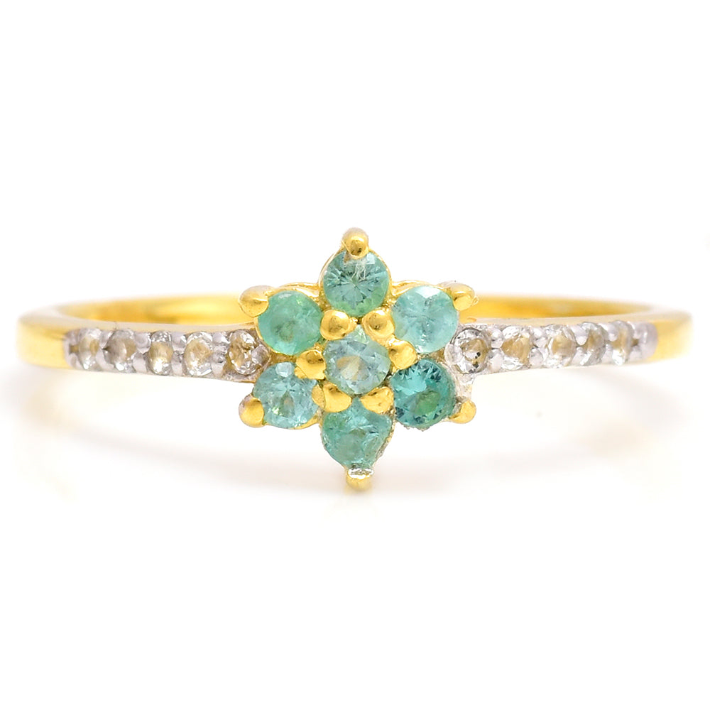 Anillo de Plata Bañada en Oro con Esmeralda de Brasil y Topacio Blanco 5 