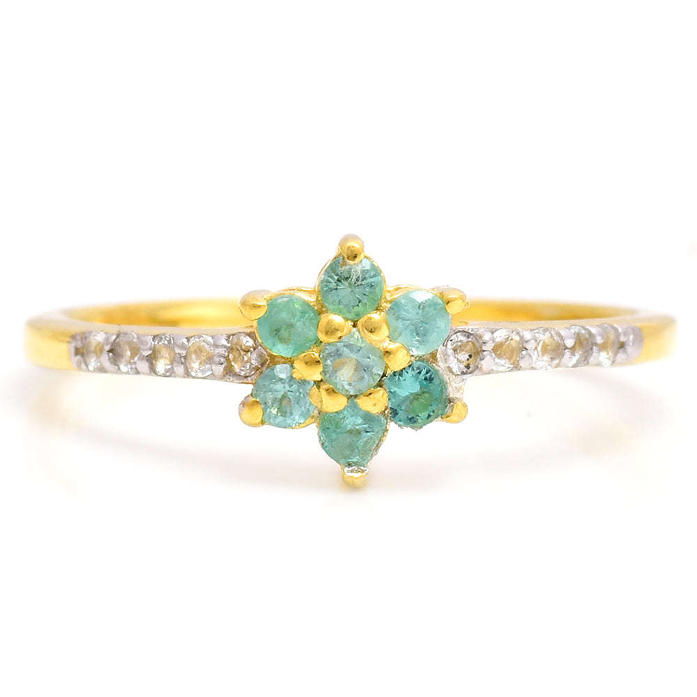 Anillo de Plata Bañada en Oro con Esmeralda de Brasil y Topacio Blanco 1 