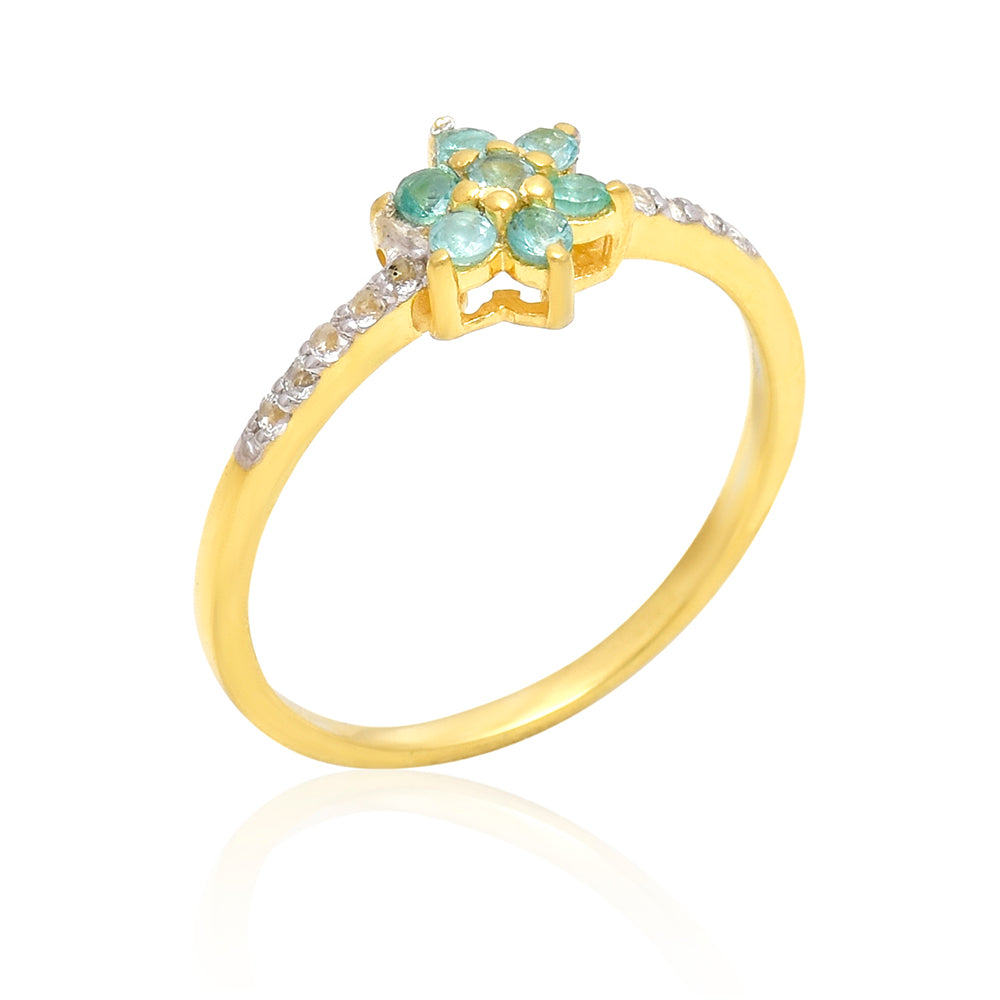 Anillo de Plata Bañada en Oro con Esmeralda de Brasil y Topacio Blanco 3 