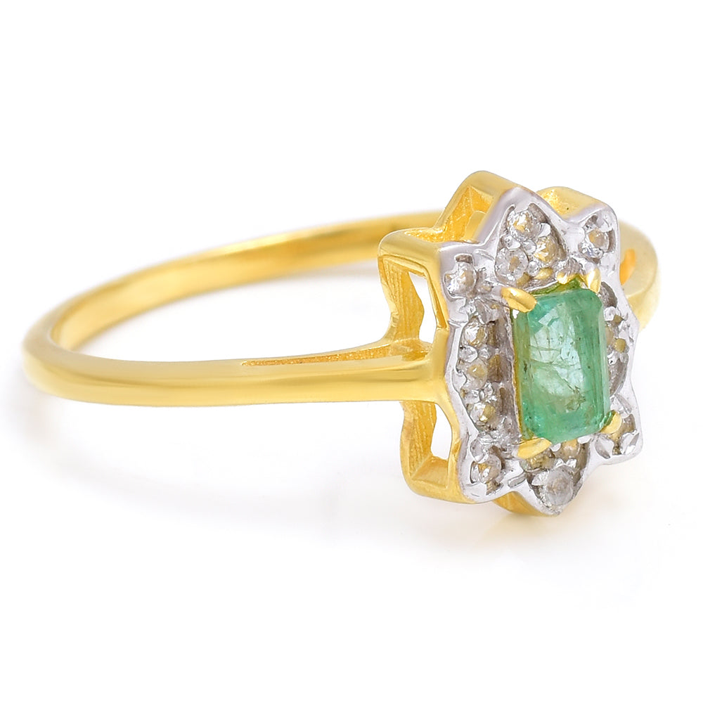 Anillo de Plata Bañada en Oro con Esmeralda de Brasil y Topacio Blanco 2 