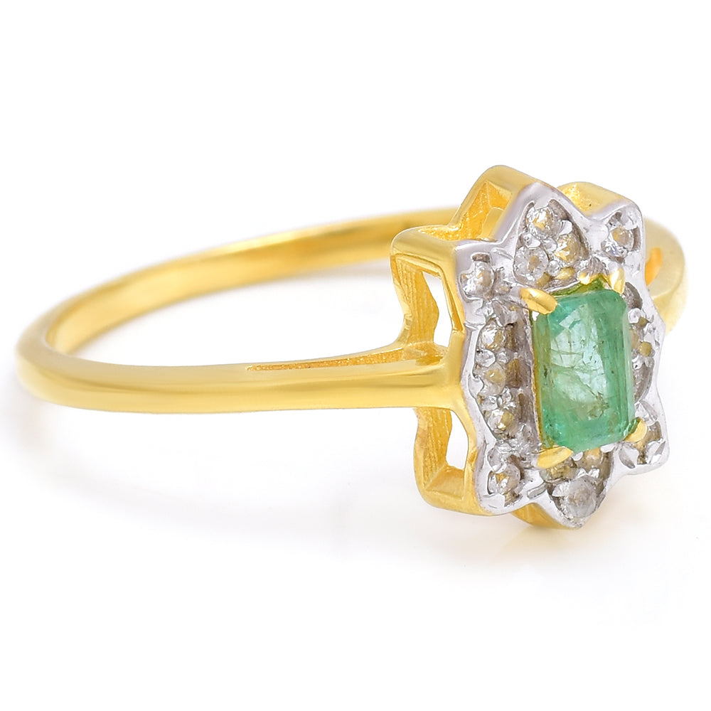 Anillo de Plata Bañada en Oro con Esmeralda de Brasil y Topacio Blanco 6 