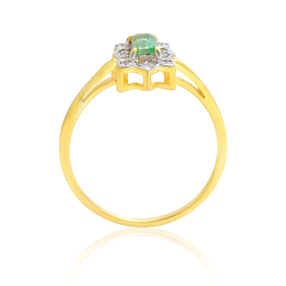 Anillo de Plata Bañada en Oro con Esmeralda de Brasil y Topacio Blanco 7 