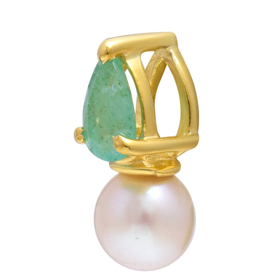 Colgante de Plata Bañada en Oro con Esmeralda de Brasil y Perla blanca de agua dulce