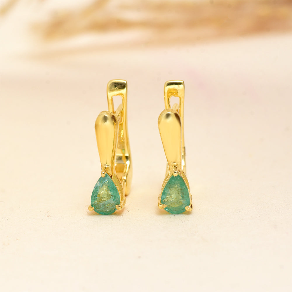 Pendientes de Plata Bañada en Oro con Esmeralda de Brasil 6 