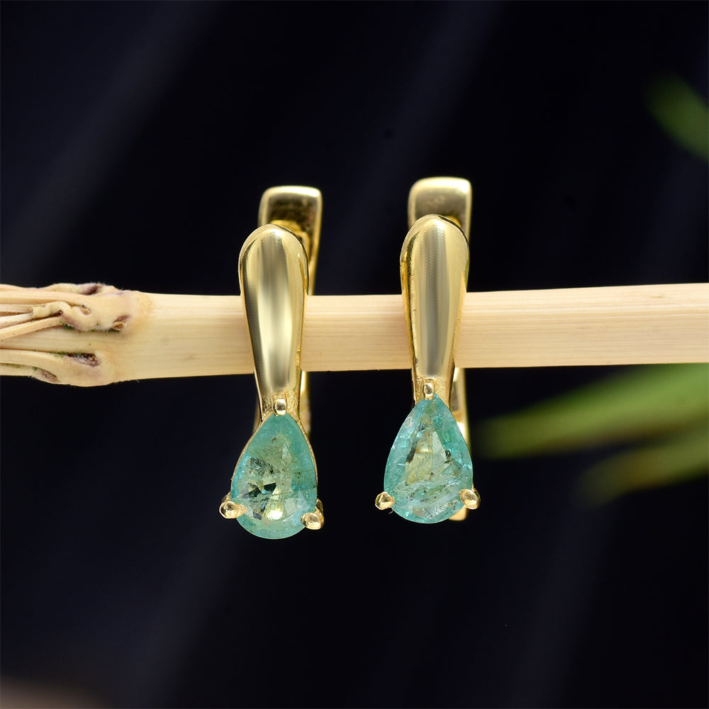 Pendientes de Plata Bañada en Oro con Esmeralda de Brasil
