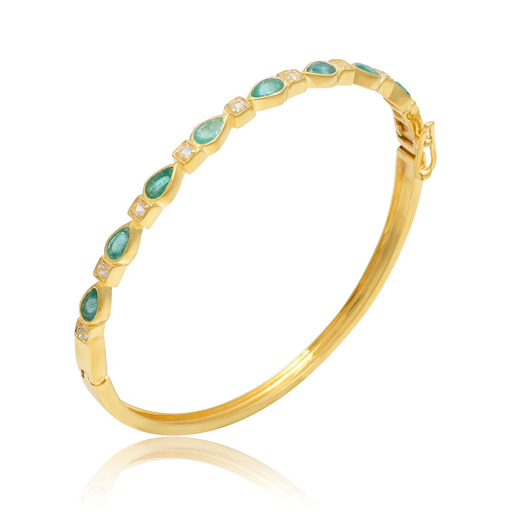 Brazalete de Plata Bañada en Oro con Esmeralda de Brasil y Topacio Blanco 4 
