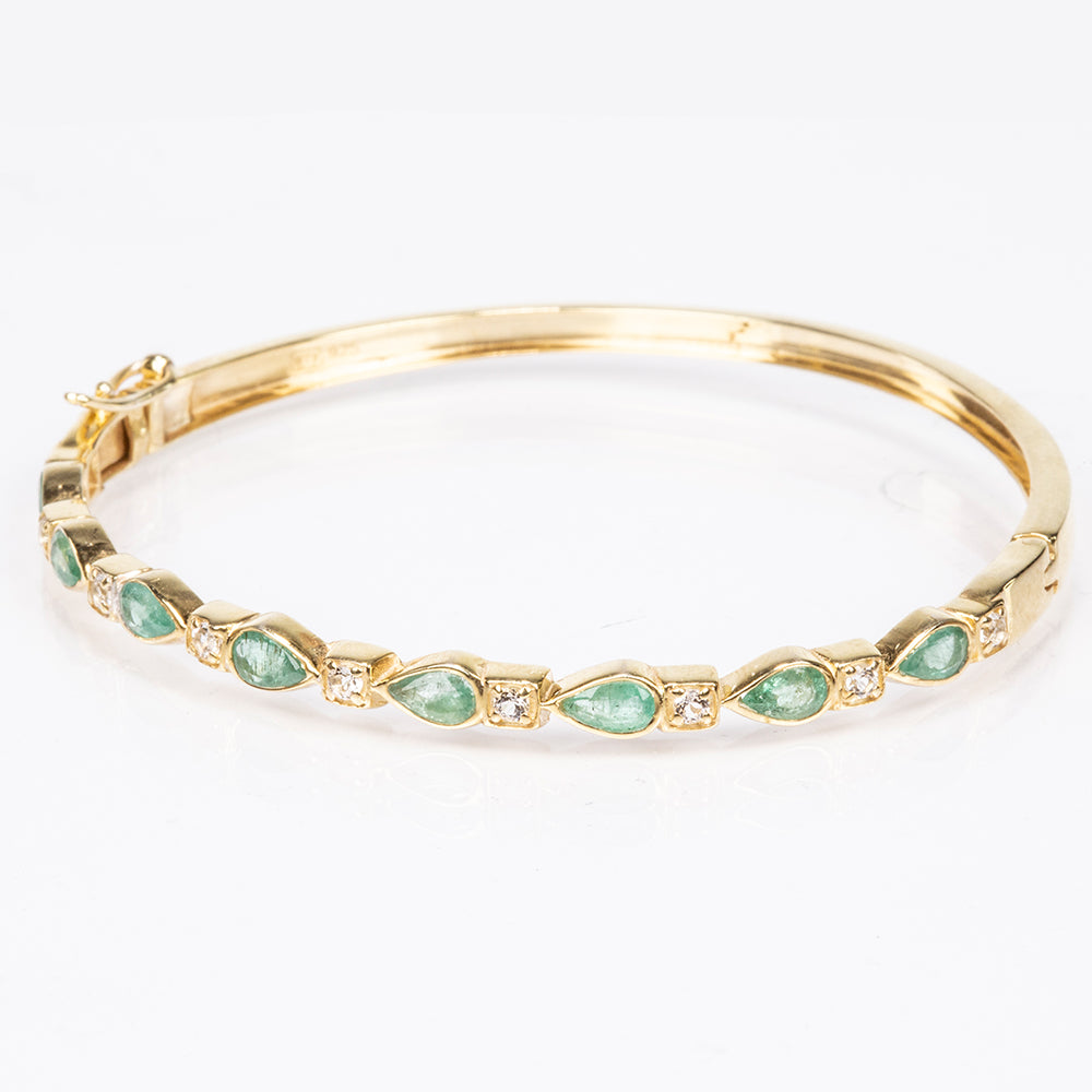 Brazalete de Plata Bañada en Oro con Esmeralda de Brasil y Topacio Blanco 5 