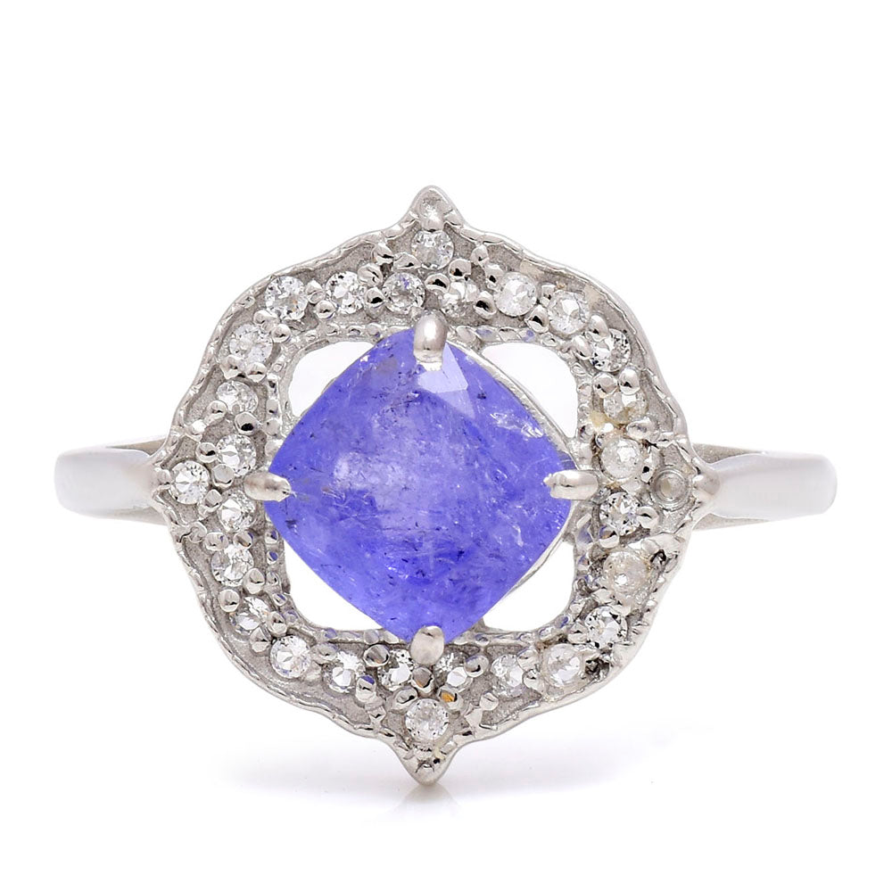 Anillo de Plata con Tanzanita AAA y Topacio Blanco 1 