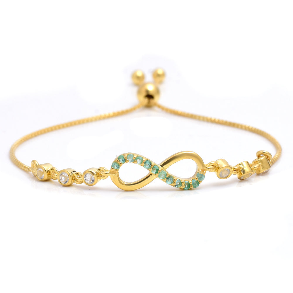 Pulsera de Plata Bañada en Oro con Esmeralda de Brasil y Topacio Blanco