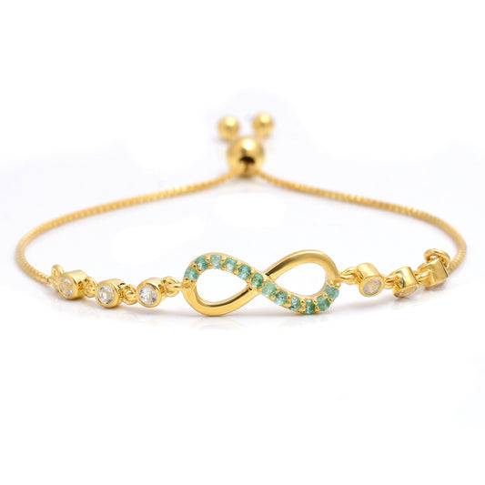 Pulsera de Plata Bañada en Oro con Esmeralda de Brasil y Topacio Blanco