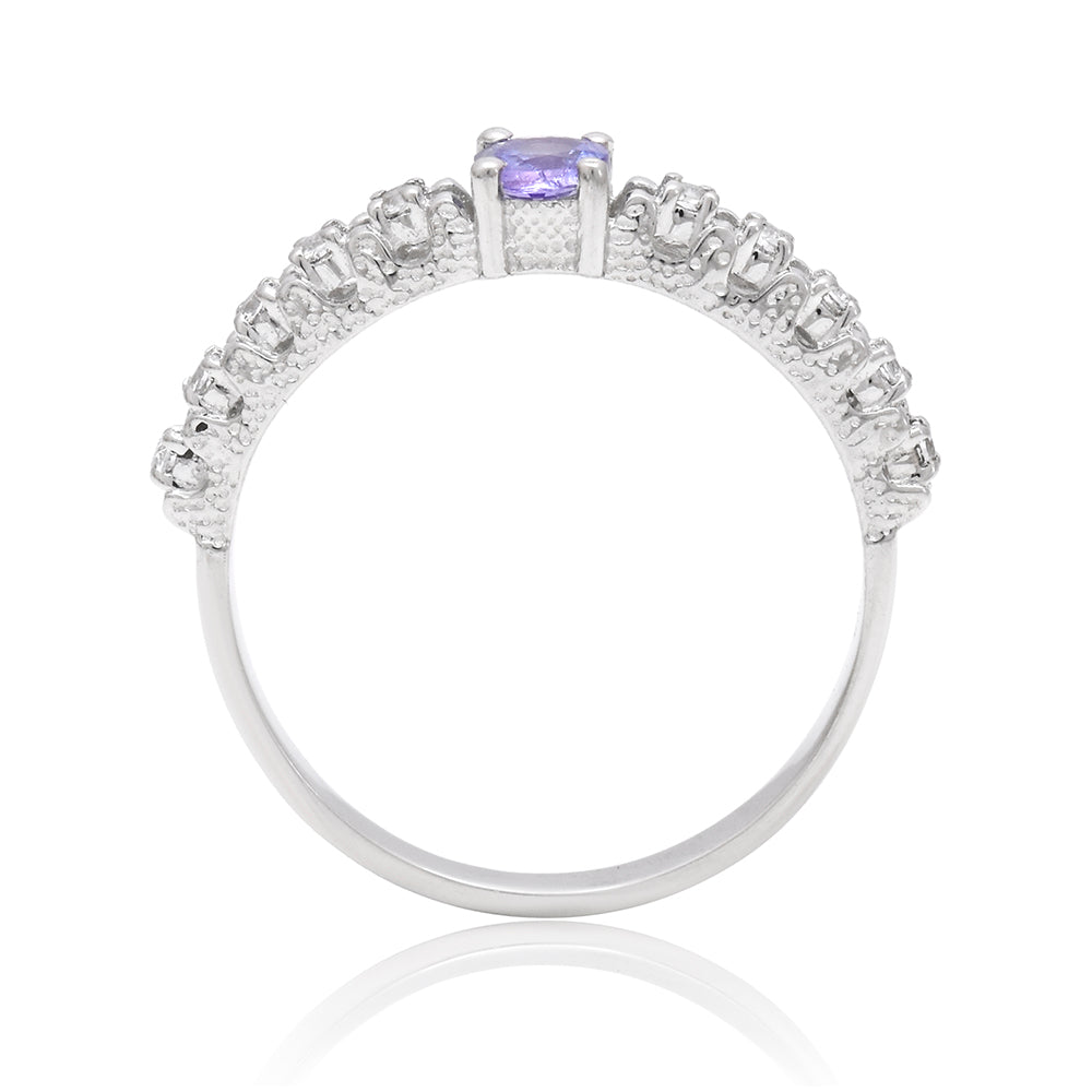Anillo de Plata con Tanzanita AAA y Topacio Blanco
