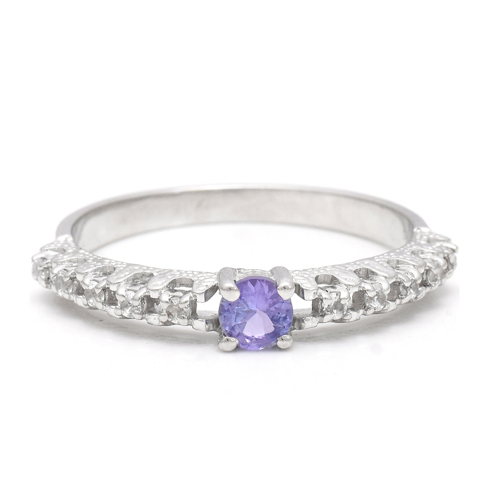 Anillo de Plata con Tanzanita AAA y Topacio Blanco