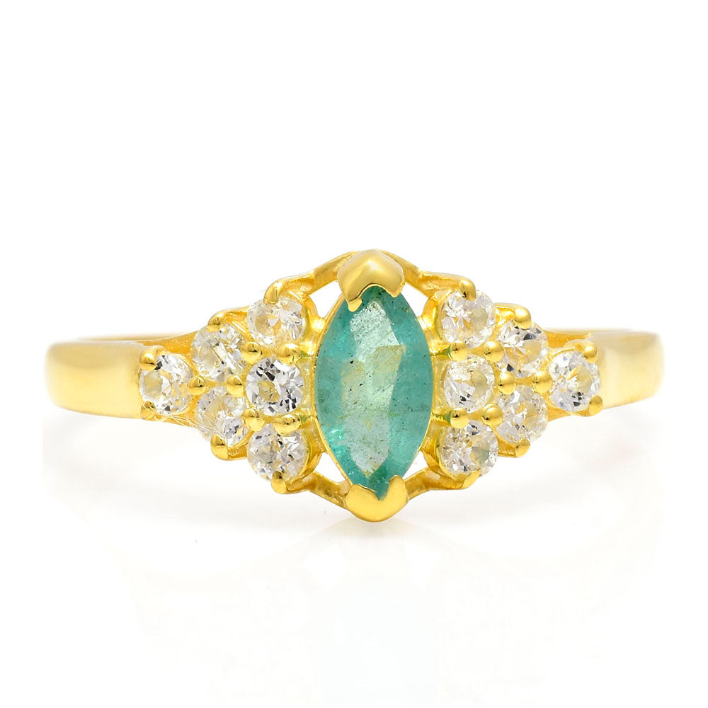 Anillo de Plata Bañada en Oro con Esmeralda de Brasil y Topacio Blanco 1 
