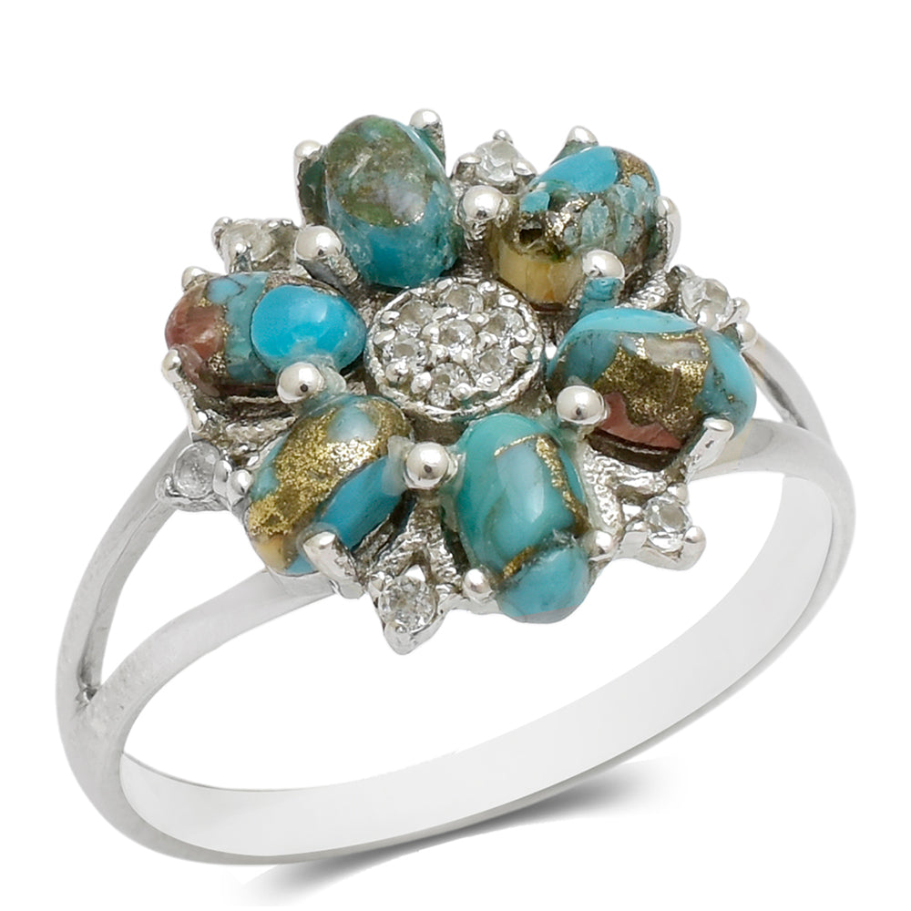 Anillo de Plata con Turquesa Ostra y Topacio Blanco 2 