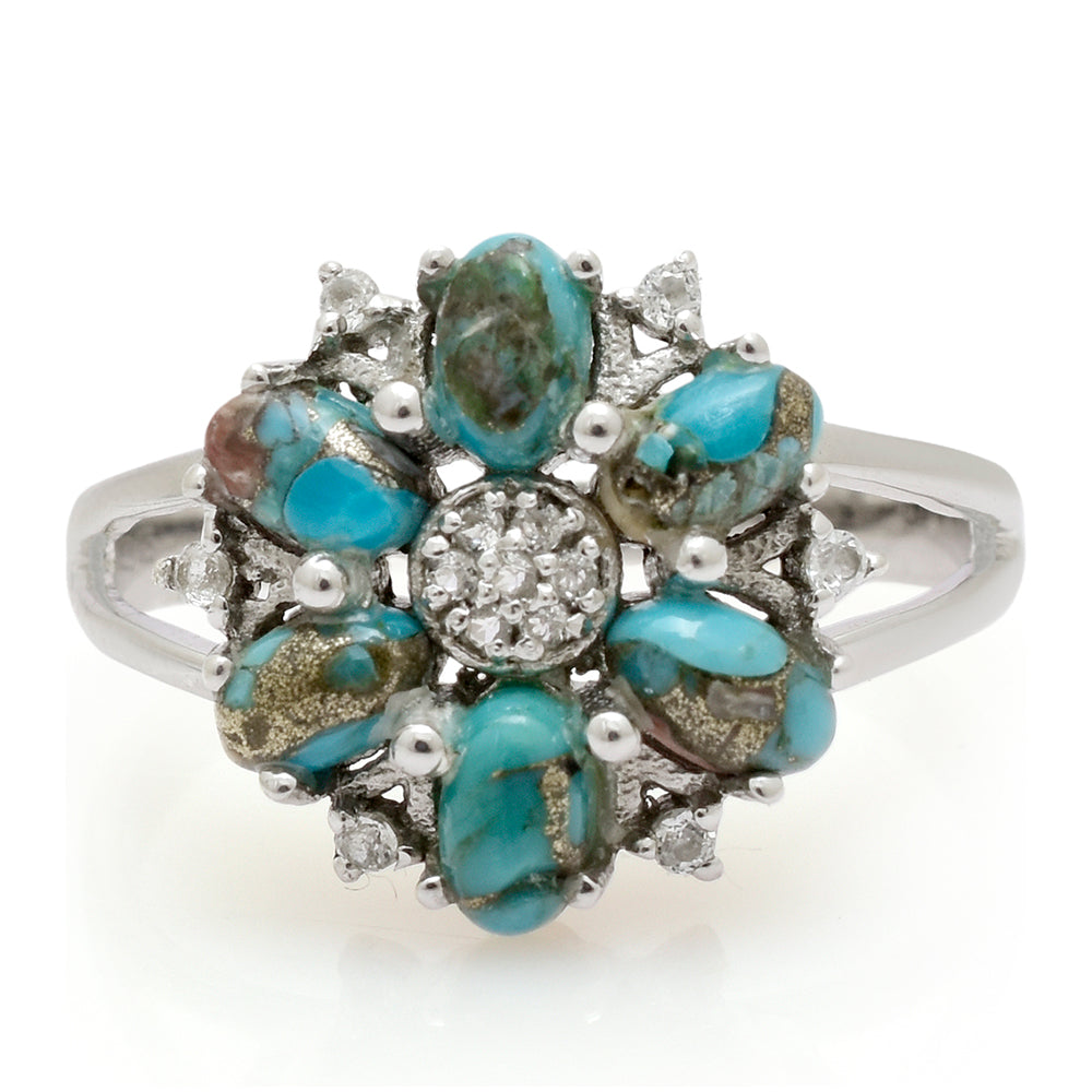 Anillo de Plata con Turquesa Ostra y Topacio Blanco 1 
