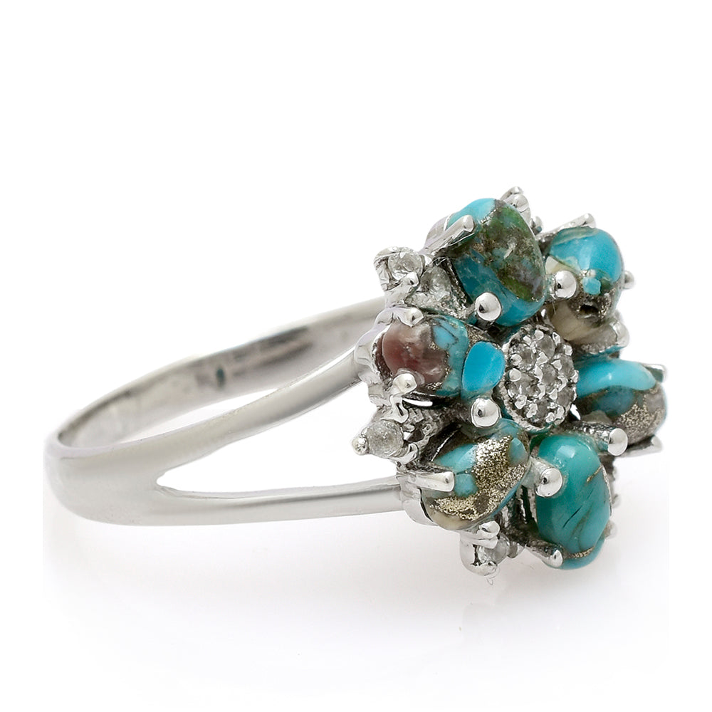 Anillo de Plata con Turquesa Ostra y Topacio Blanco 3 