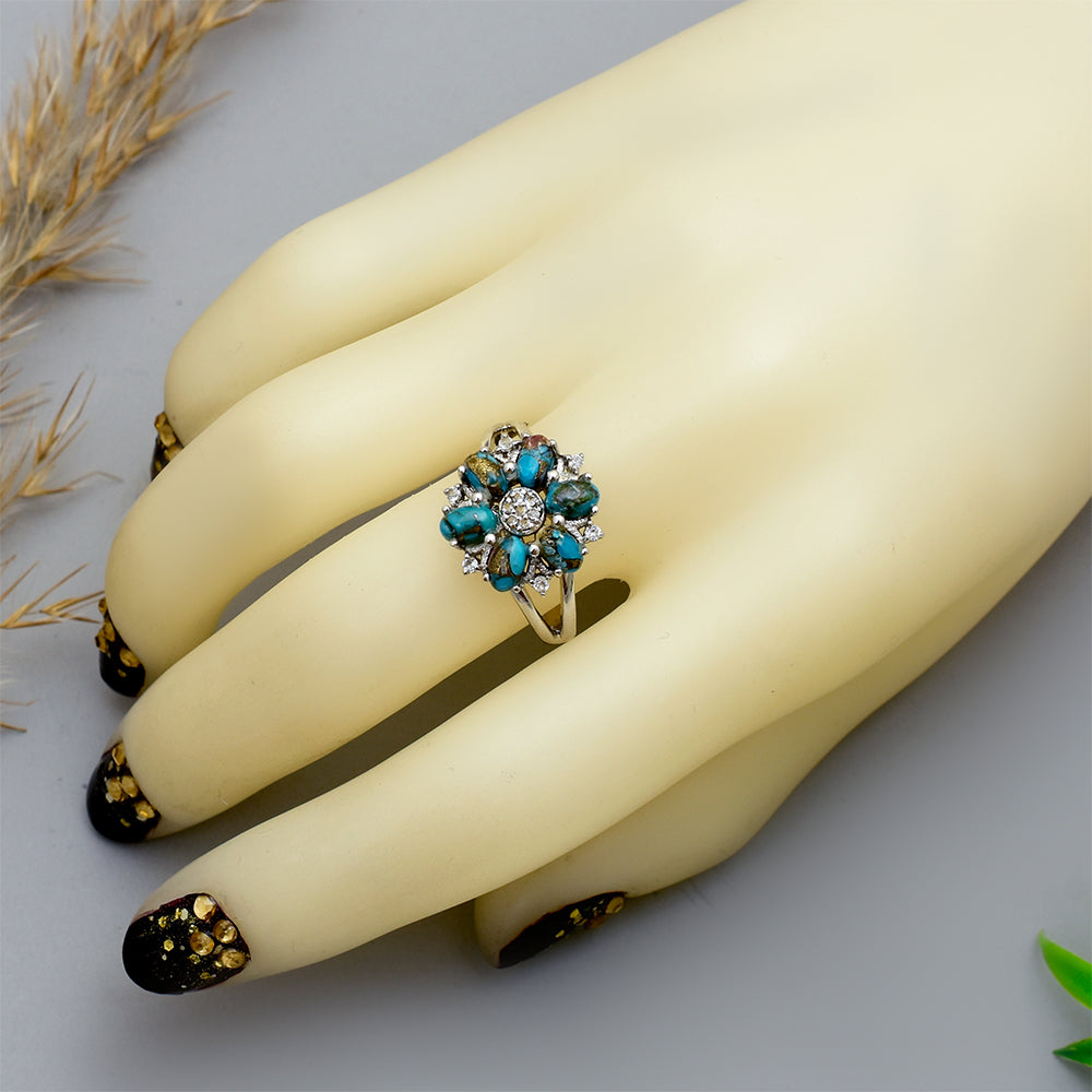 Anillo de Plata con Turquesa Ostra y Topacio Blanco