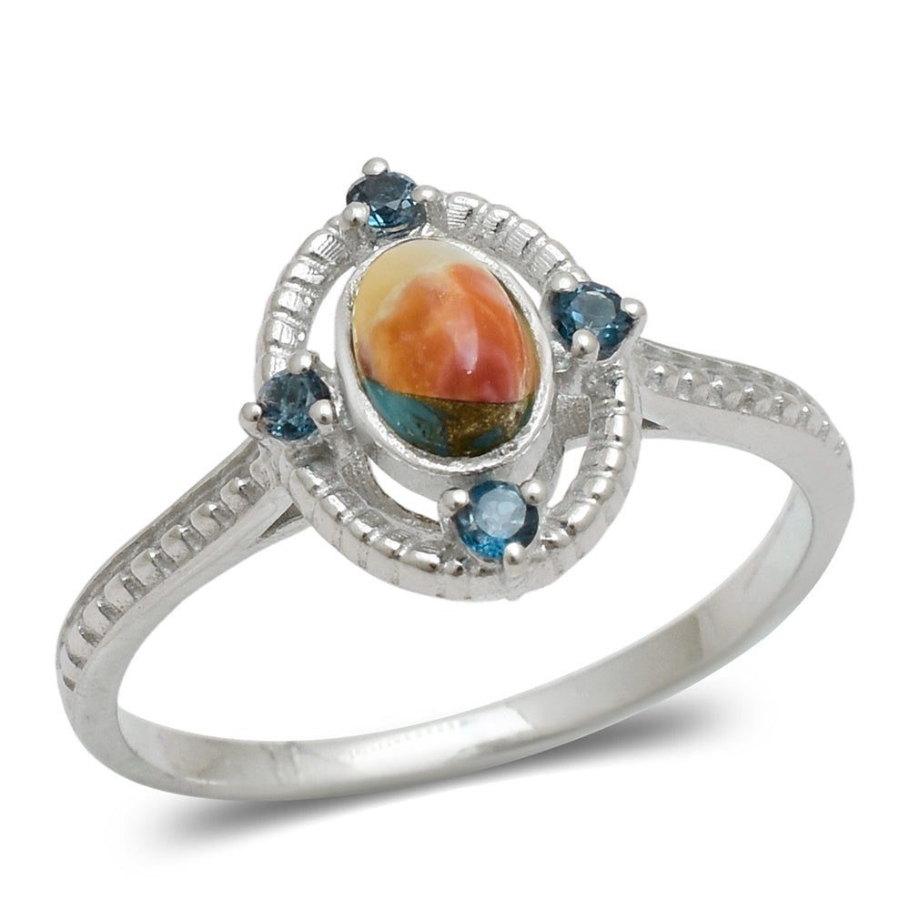 Anillo de Plata con Turquesa Ostra y Topacio Blanco 2 