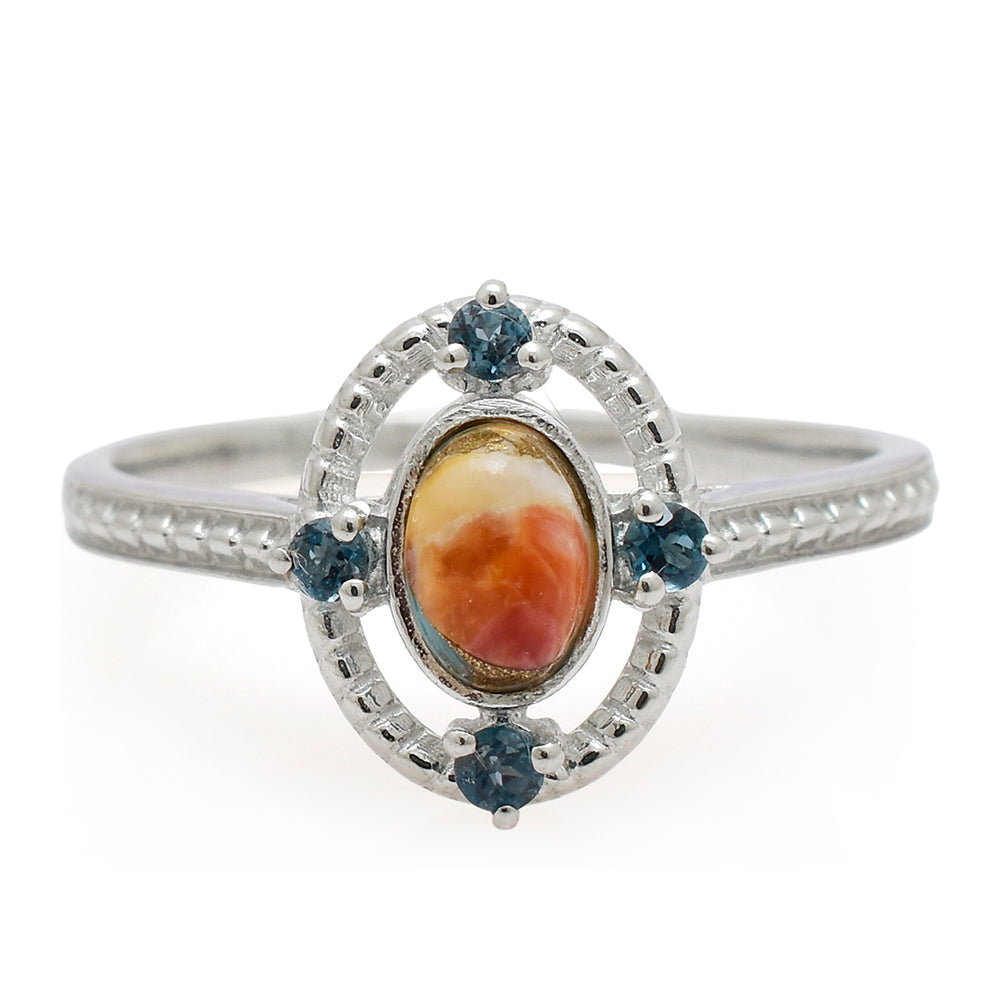 Anillo de Plata con Turquesa Ostra y Topacio Blanco
