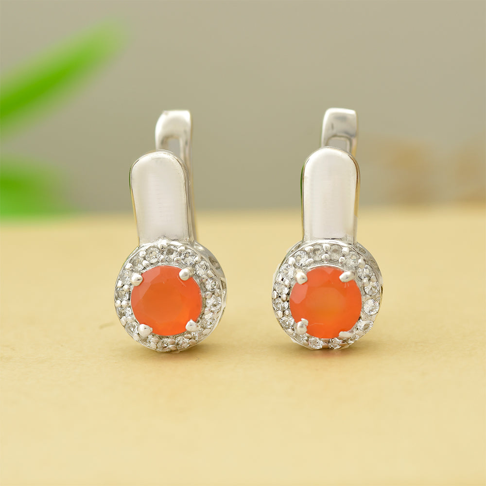 Pendientes de Plata con Ágata Roja y Topacio Blanco 1 