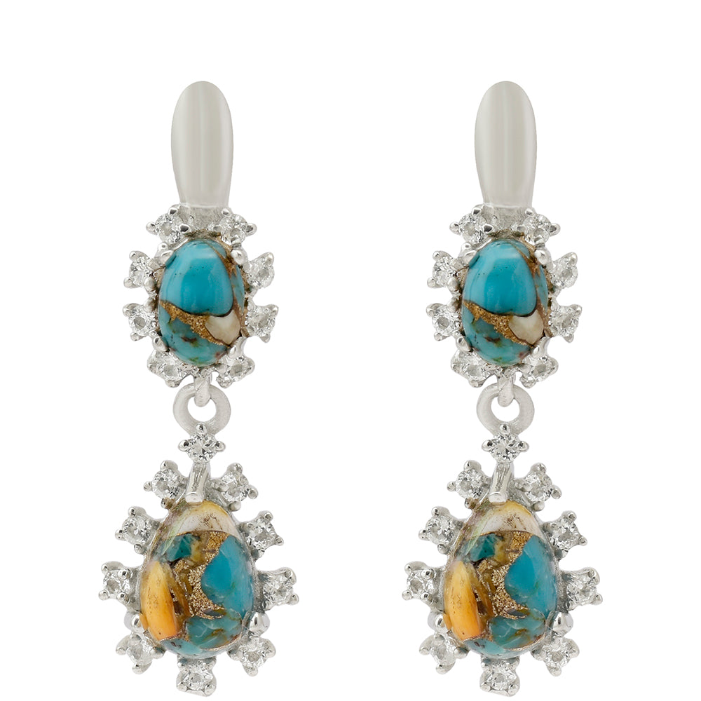 Pendientes de Plata con Turquesa Ostra y Topacio Blanco 2 