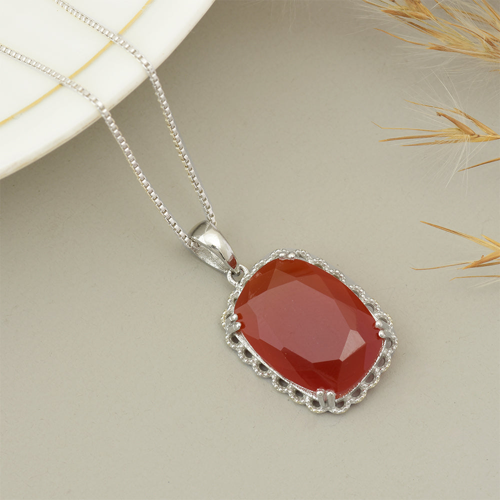 Colgante de Plata con Ágata Roja y Topacio Blanco