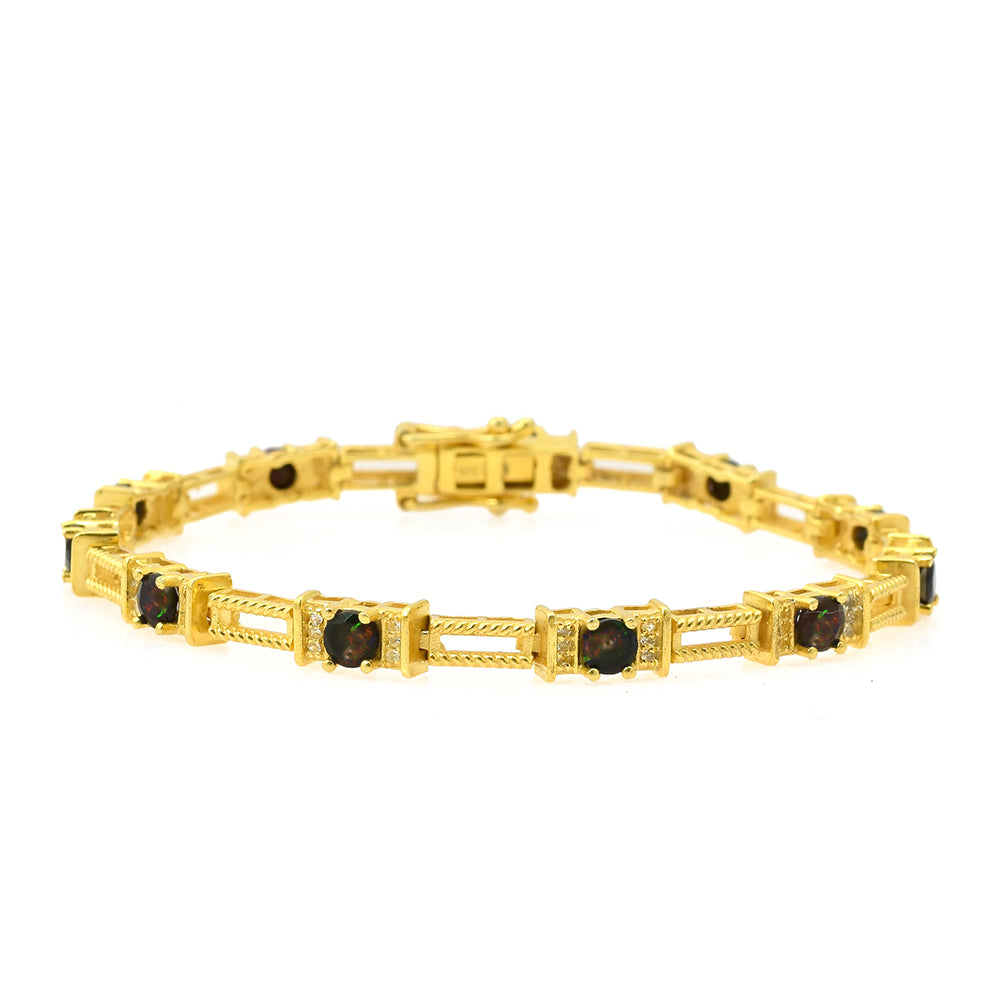 Pulsera de Plata Bañada en Oro con Ópalo Etíope de Lega Dembi y Topacio Blanco 1 