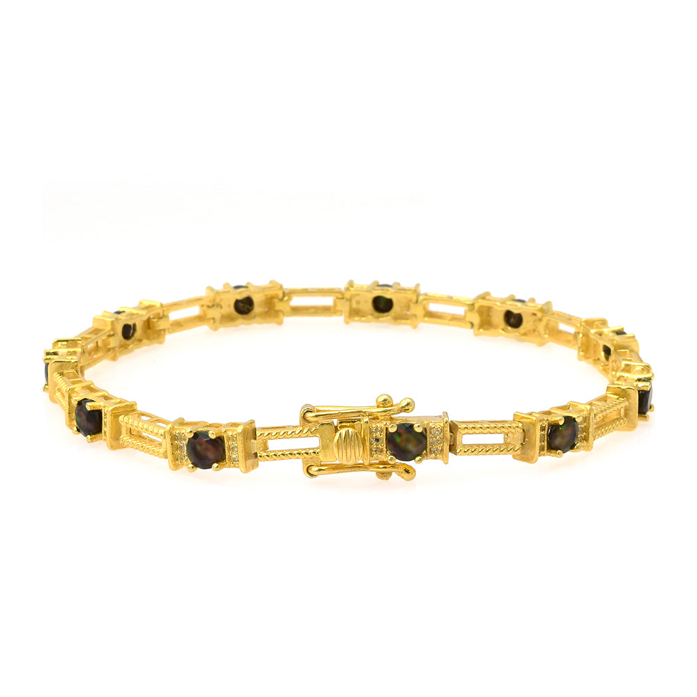 Pulsera de Plata Bañada en Oro con Ópalo Etíope de Lega Dembi y Topacio Blanco 3 