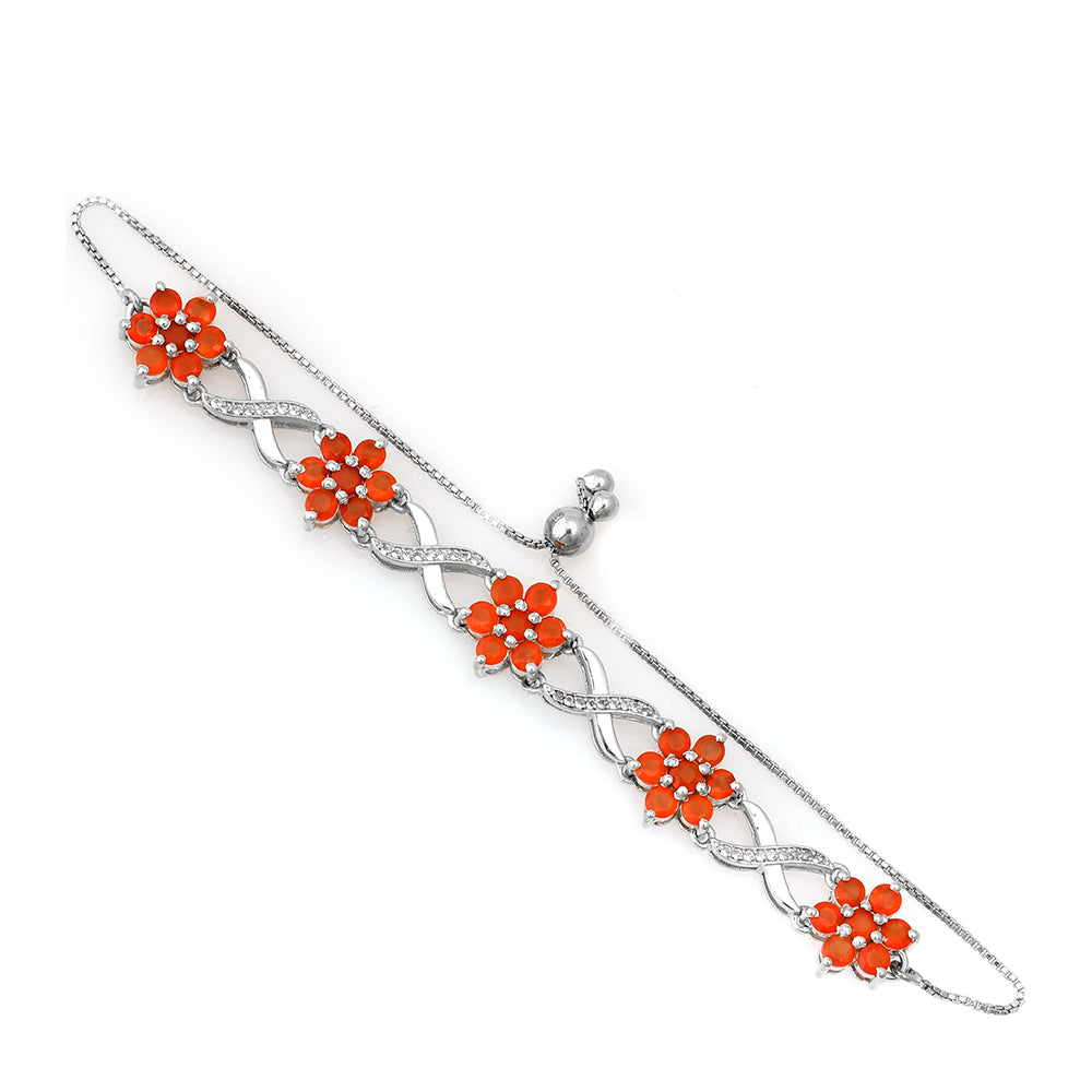 Pulsera de Plata con Ágata Roja y Topacio Blanco 4 