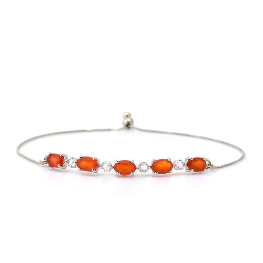 Pulsera de Plata con Ágata Roja y Topacio Blanco