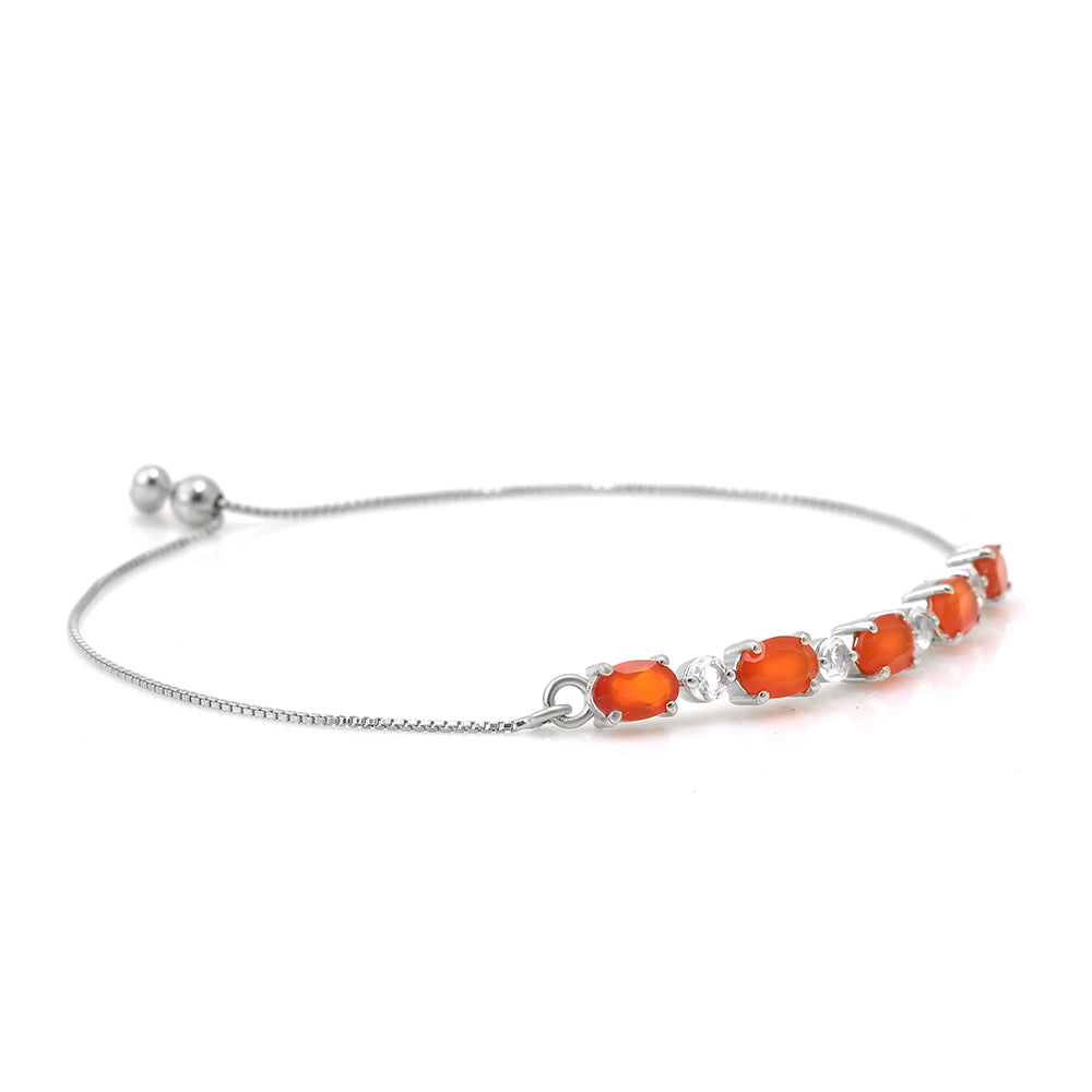 Pulsera de Plata con Ágata Roja y Topacio Blanco 3 