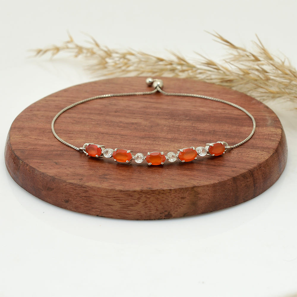 Pulsera de Plata con Ágata Roja y Topacio Blanco