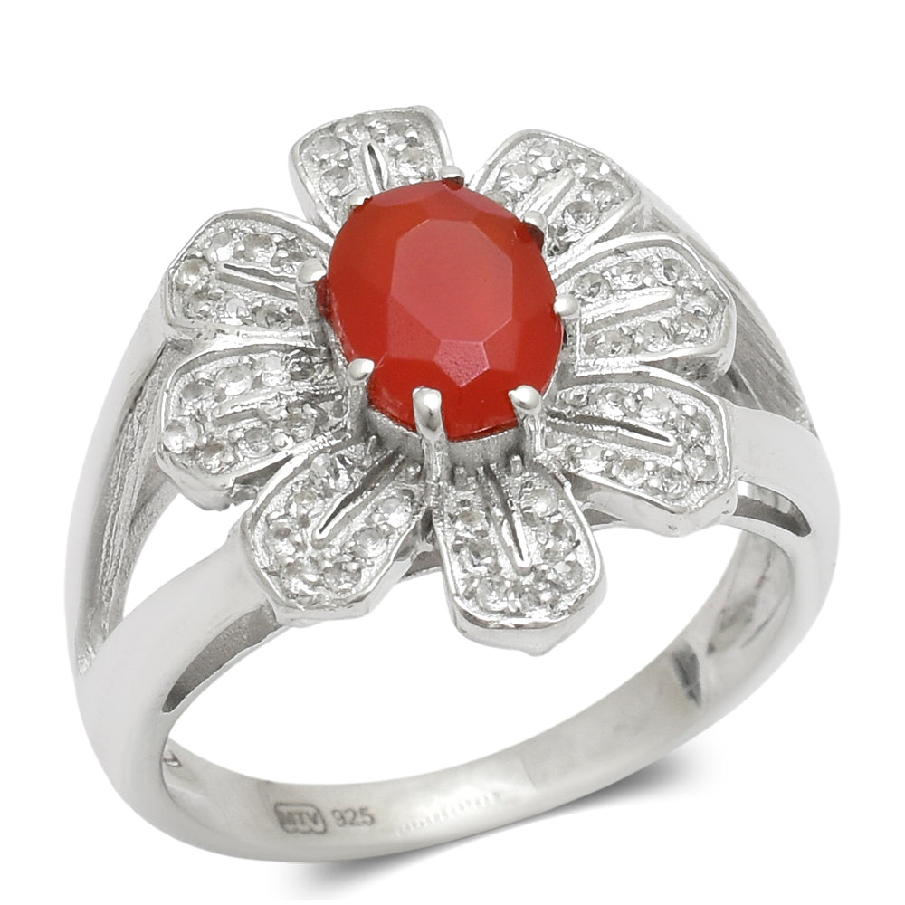 Anillo de Plata con Ágata Roja y Topacio Blanco 2 
