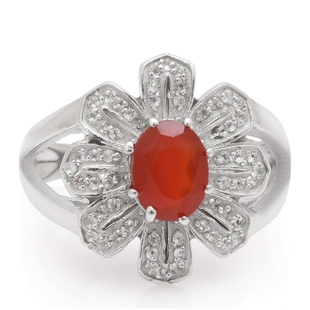 Anillo de Plata con Ágata Roja y Topacio Blanco