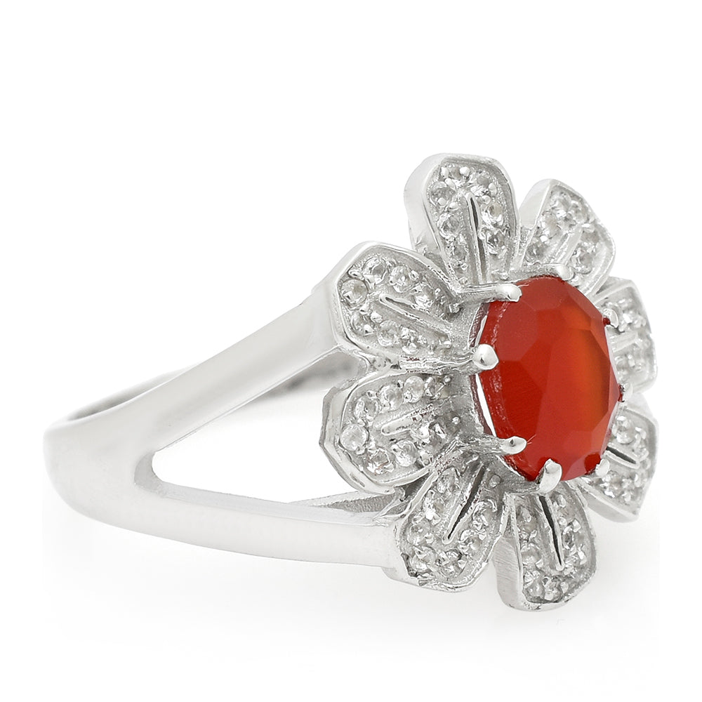 Anillo de Plata con Ágata Roja y Topacio Blanco 3 
